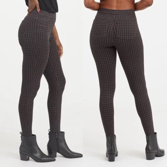 SPANX Jean-ish® Ankle Leggings Pull On Pants XL Houndstooth Black Gray Stretch - Picture 2 of 15